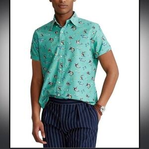 POLO Ralph Lauren Tropical Short Sleeve Shirt Swordfish Sailboat Green Sz 1XB
